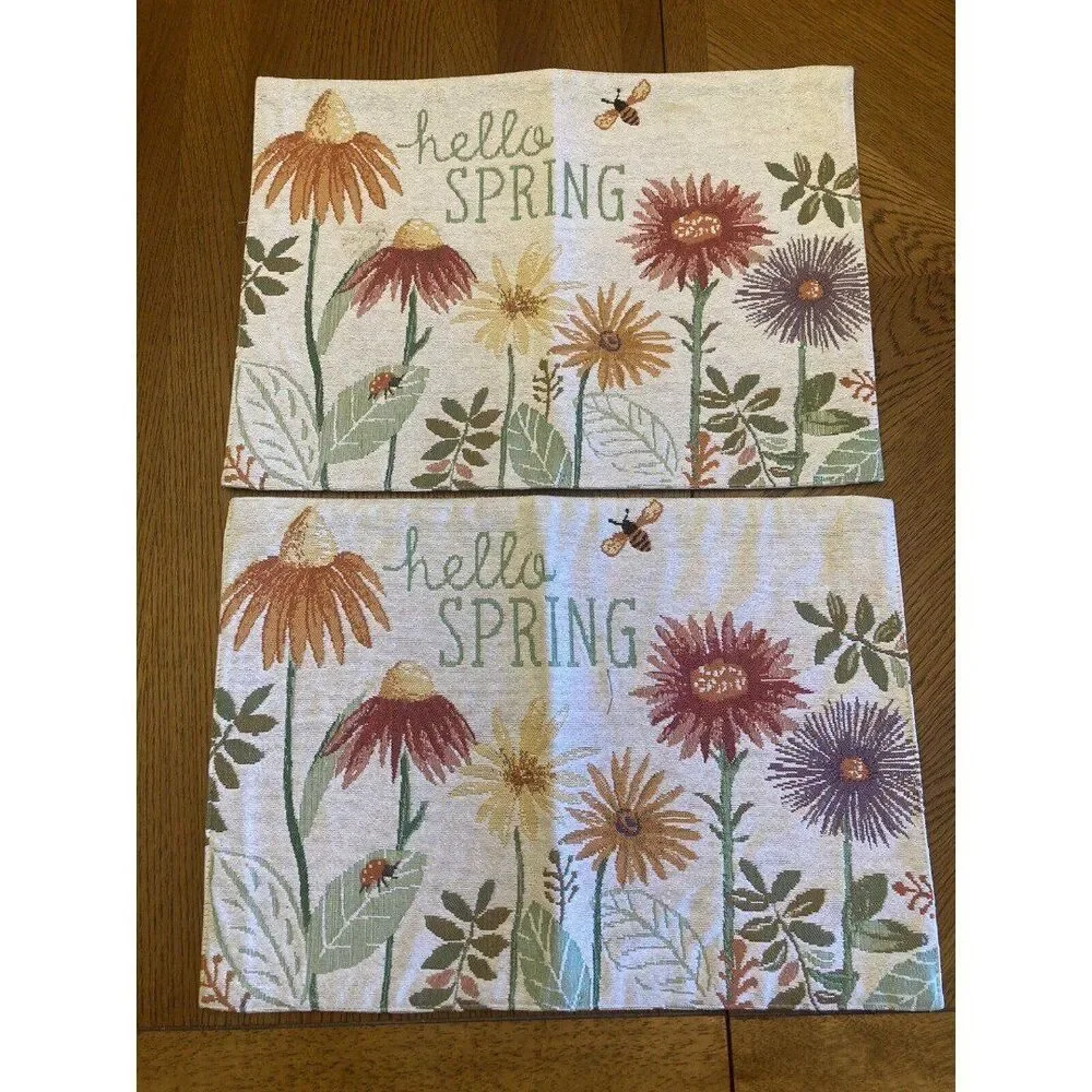 2 Hello Spring Placemats Flowers Bees Lady Bug